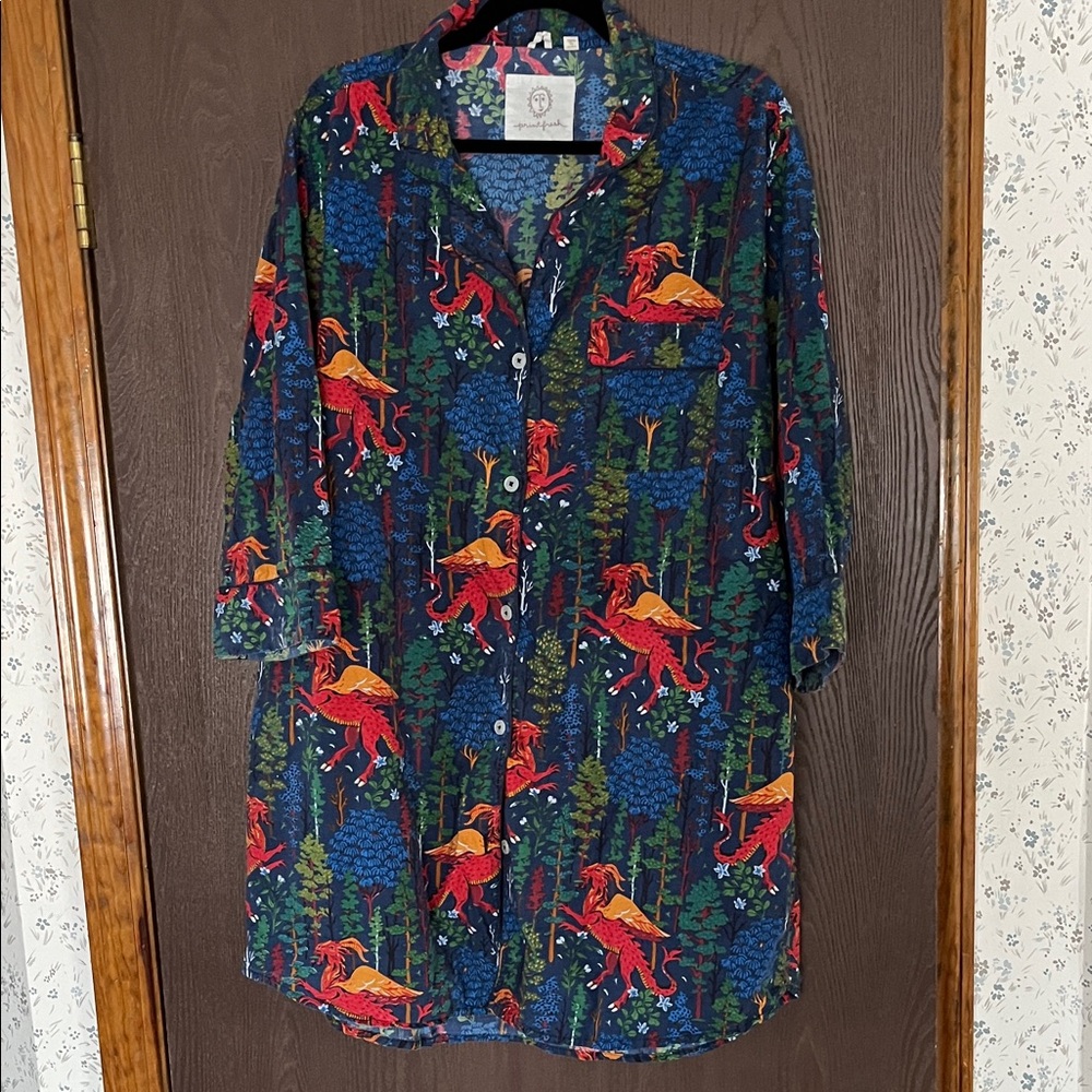 Printfresh Jersey Devil Forest Dragon Print Butto… - image 1